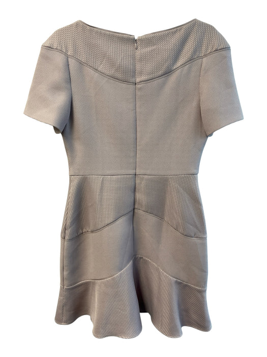 Reiss Size 8 Warm Gray Polyester Boat Neck Short Sleeve Back Zip Textured Dress Warm Gray / 8