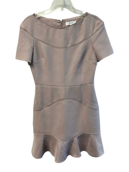 Reiss Size 8 Warm Gray Polyester Boat Neck Short Sleeve Back Zip Textured Dress Warm Gray / 8