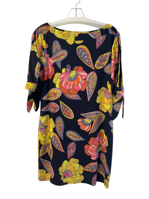 Trina Turk Size 6 Navy Polyester Blend Tie Sleeve Paisley Pattern Abstract Dress Navy / 6