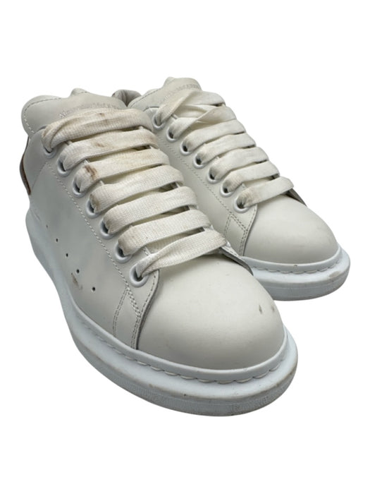 Alexander McQueen Shoe Size 38.5 White & Rose Gold Leather Lace Up Sneakers White & Rose Gold / 38.5