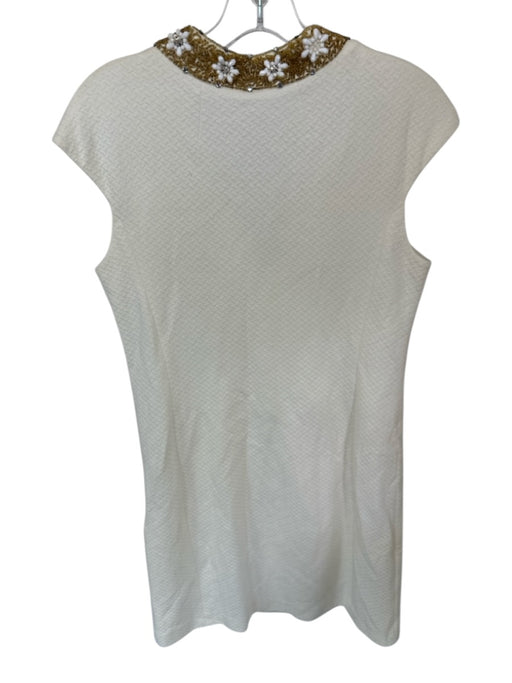 Milly of New York Size M White & Gold Cotton Flower Detail Side Zip Mini Dress White & Gold / M