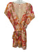 Free People Size L Pink, Orange, Red Modal V Neck sash tie Floral design Dress Pink, Orange, Red / L