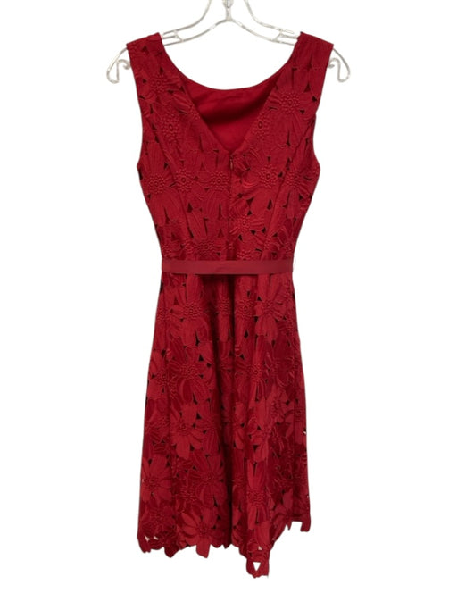 JS Collections Size 2 Red Polyester Floral Lace Overlay Sleeveless V Back Dress Red / 2