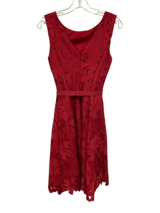 JS Collections Size 2 Red Polyester Floral Lace Overlay Sleeveless V Back Dress Red / 2