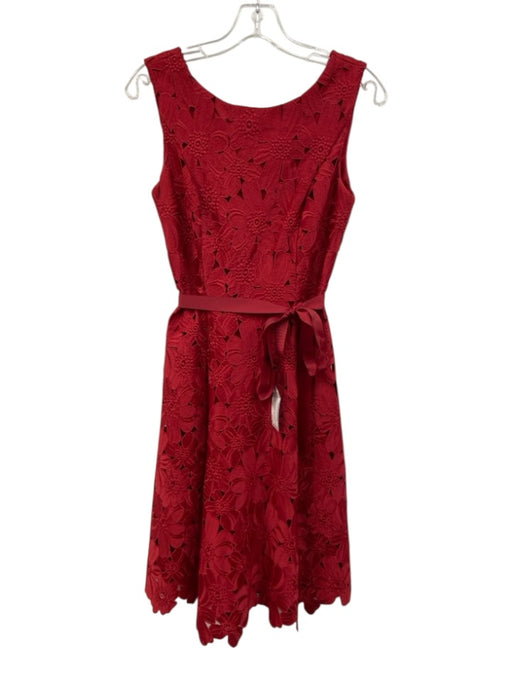 JS Collections Size 2 Red Polyester Floral Lace Overlay Sleeveless V Back Dress Red / 2