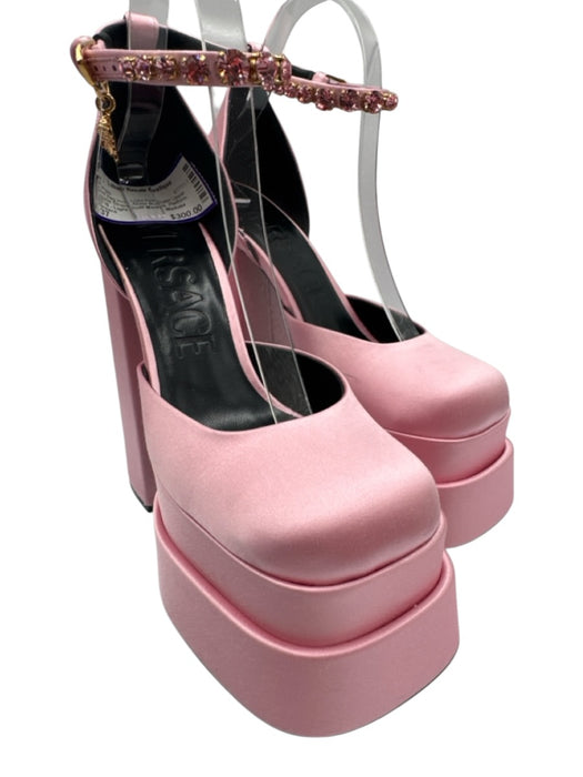 Versace Shoe Size 37 Light Pink Satin Upper Crystal Straps Ankle Buckle Pumps Light Pink / 37