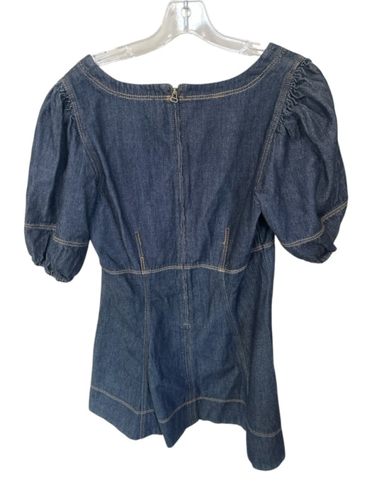 Loft Size 10 Dark Blue Cotton Blend Denim Puff Sleeve Back Zip Mini Dress Dark Blue / 10
