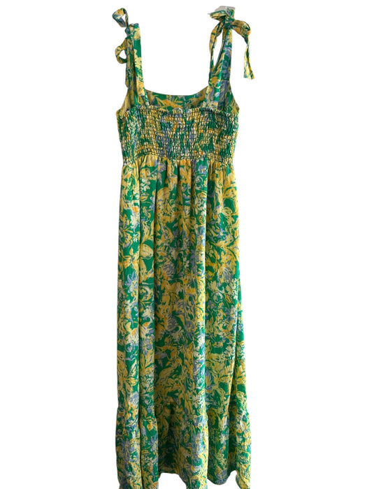 THML Size S Green Multi Rayon Blend Sleeveless Square Neck Tie Strap Dress Green Multi / S