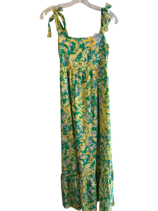 THML Size S Green Multi Rayon Blend Sleeveless Square Neck Tie Strap Dress Green Multi / S