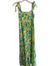 THML Size S Green Multi Rayon Blend Sleeveless Square Neck Tie Strap Dress Green Multi / S