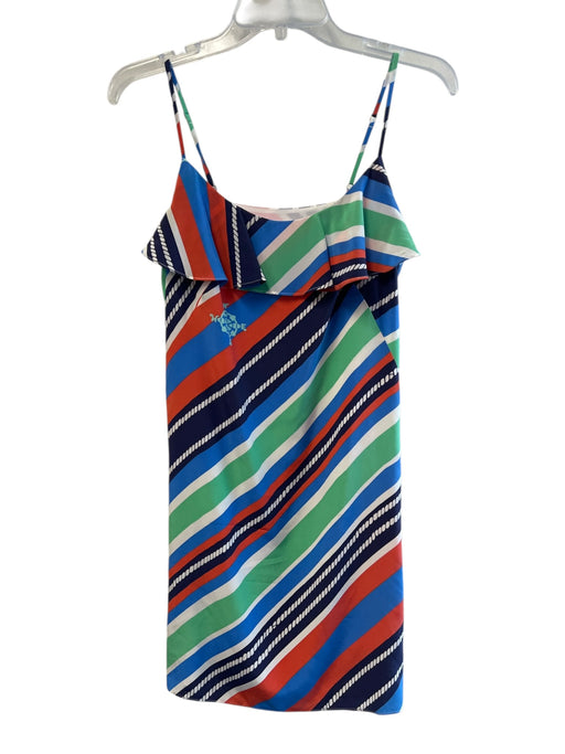 Lily Pulitzer Size S Red Blue & Multi Silk Spaghetti Strap Striped Dress Red Blue & Multi / S