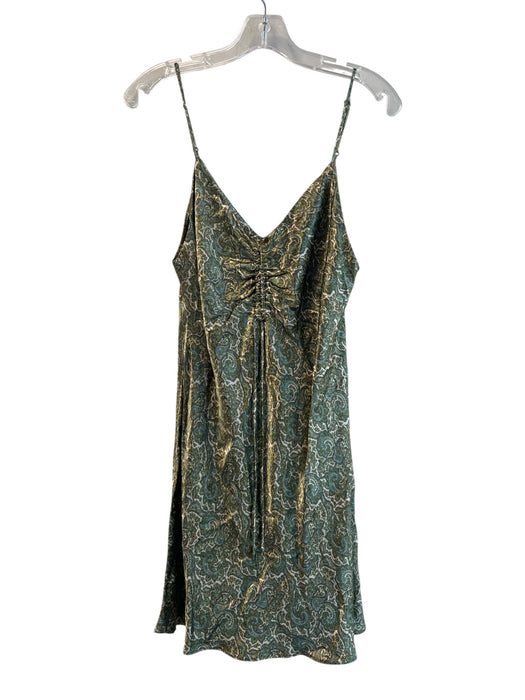 Zara Size Medium Green & Teal Viscose Adjustable Spaghetti Straps Paisley Dress Green & Teal / Medium