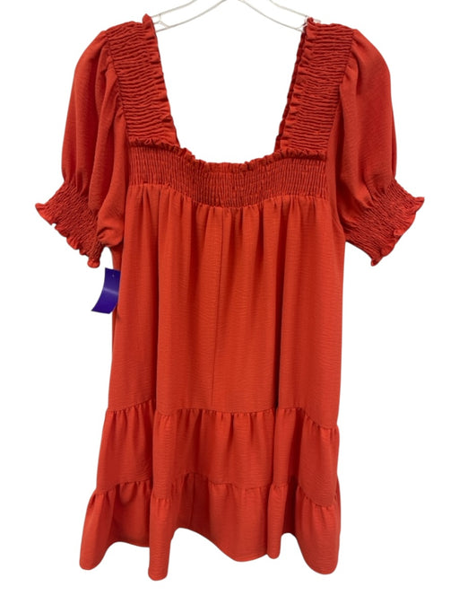 Joy Joy Size XS Orange No Fabric Tag Short Puff Sleeve Square Neck Tiered Dress Orange / XS