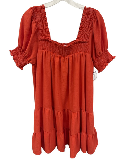 Joy Joy Size XS Orange No Fabric Tag Short Puff Sleeve Square Neck Tiered Dress Orange / XS