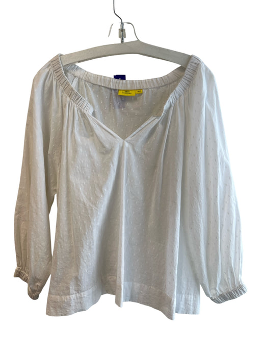 Roller Rabbit Size XS/S White Cotton Long Sleeve solid color V Neck Top White / XS/S