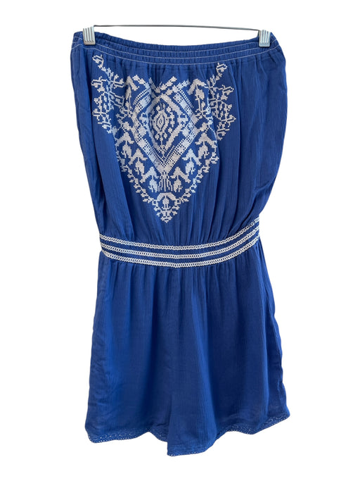 En Creme Size S Blue Rayon Strapless Embroidered Design Elastic Detail Romper Blue / S