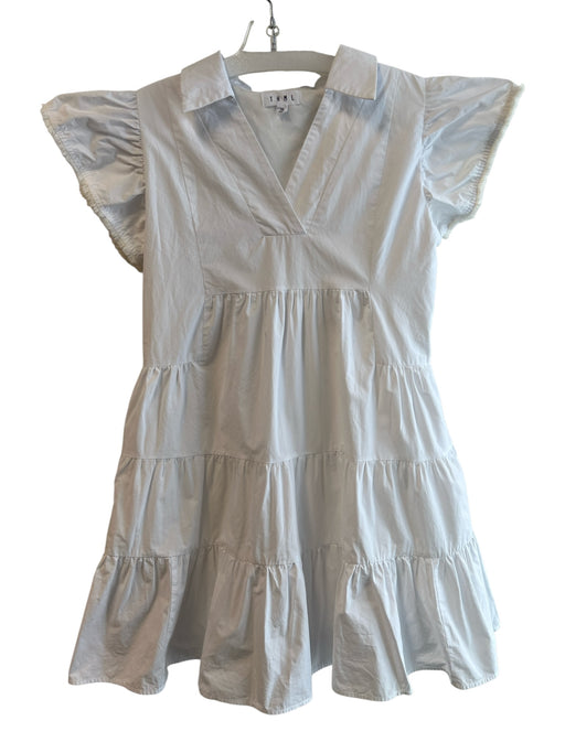 THML Size XS White Polyester Ruffle Cap Sleeve Collar V Neck Tiered Dress White / XS