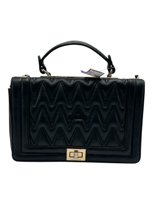 Valentino by Mario Valentino Black Gold Tone Hardware Quilted Flap Bag Black
