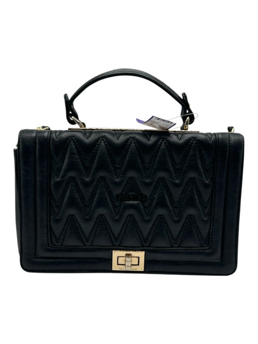 Valentino by Mario Valentino Black Gold Tone Hardware Quilted Flap Bag Black