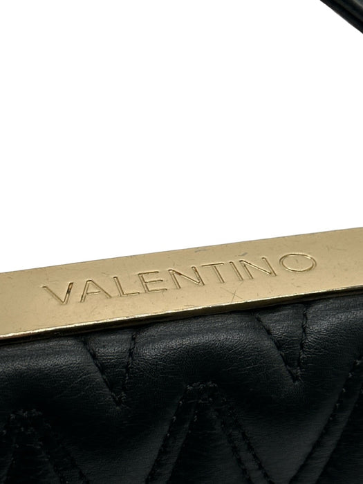 Valentino by Mario Valentino Black Gold Tone Hardware Quilted Flap Bag Black