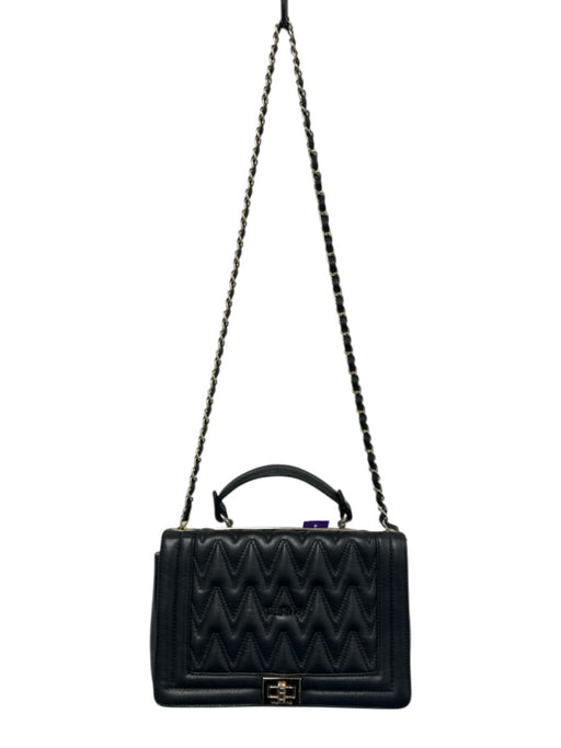 Valentino by Mario Valentino Black Gold Tone Hardware Quilted Flap Bag Black