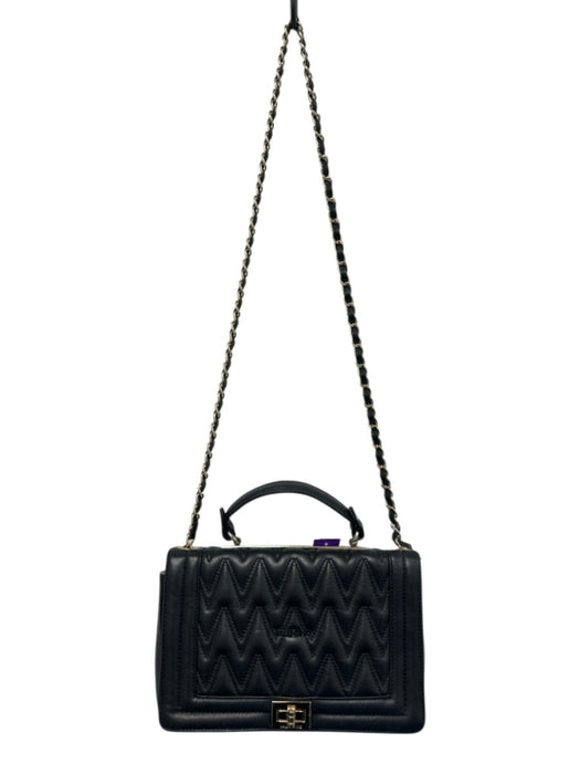 Valentino by Mario Valentino Black Gold Tone Hardware Quilted Flap Bag Black