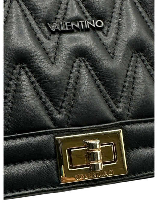 Valentino by Mario Valentino Black Gold Tone Hardware Quilted Flap Bag Black