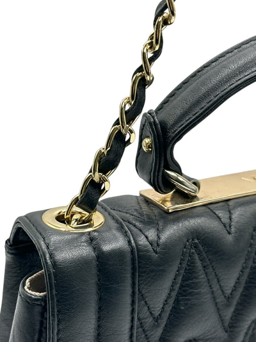 Valentino by Mario Valentino Black Gold Tone Hardware Quilted Flap Bag Black