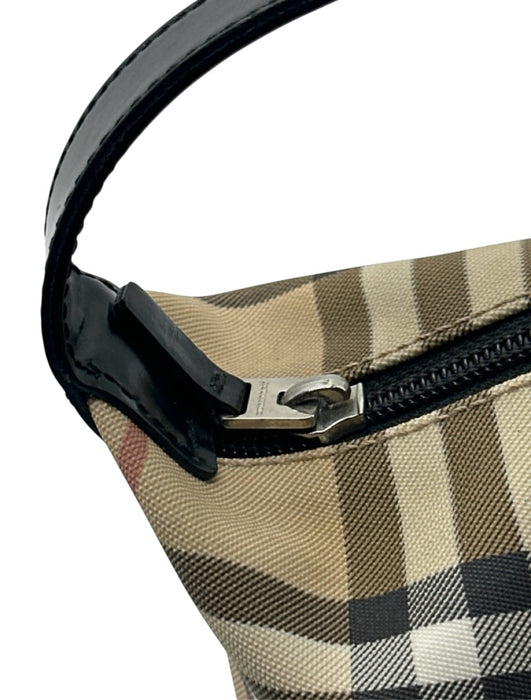 Burberry Beige, Black & Red Coated Canvas Nova Check Leather Handle Zip Top Bag Beige, Black & Red / Mini