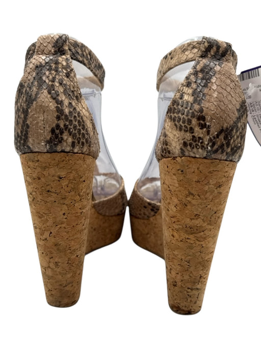 Jimmy Choo Shoe Size 39 Brown Leather Upper Snake Print T Strap Wedge Sandals Brown / 39