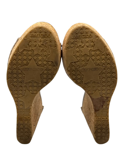 Jimmy Choo Shoe Size 39 Brown Leather Upper Snake Print T Strap Wedge Sandals Brown / 39