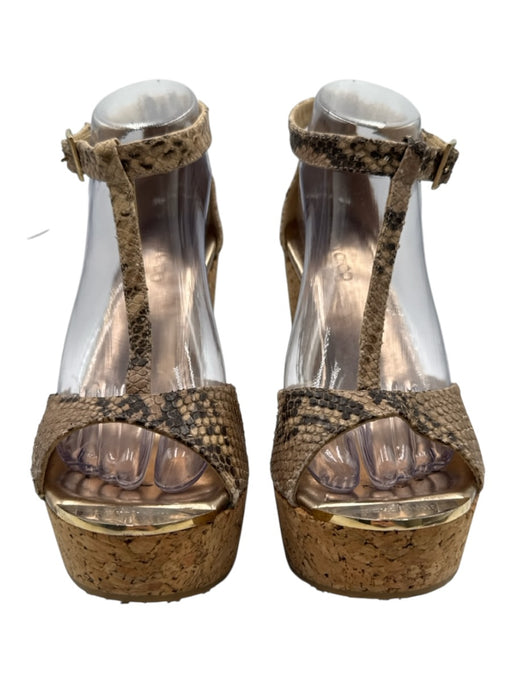 Jimmy Choo Shoe Size 39 Brown Leather Upper Snake Print T Strap Wedge Sandals Brown / 39