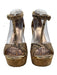 Jimmy Choo Shoe Size 39 Brown Leather Upper Snake Print T Strap Wedge Sandals Brown / 39