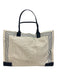 Tory Burch Cream, Navy & Black Leather Trim Canvas Striped Logo Tote Bag Cream, Navy & Black / Large