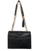 Tory Burch Black & Gold Leather Quilted Logo Magnetic Close Crossbody Bag Black & Gold / Medium