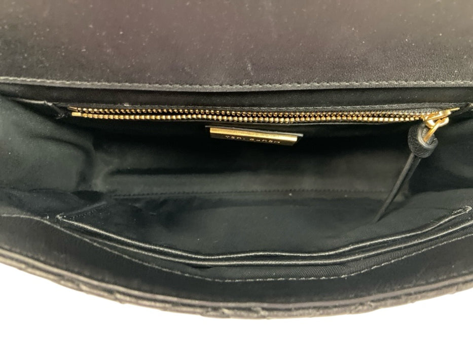Tory Burch Black & Gold Leather Quilted Logo Magnetic Close Crossbody Bag Black & Gold / Medium