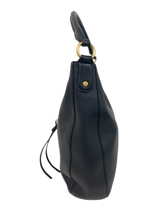Tory Burch Black & Gold Leather Shoulder Bag Gold Hardware Logo Hobo Bag Black & Gold / Large