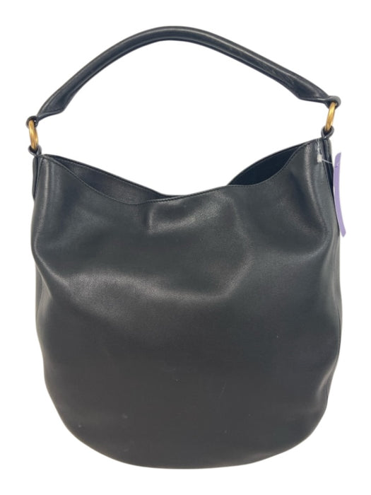 Tory Burch Black & Gold Leather Shoulder Bag Gold Hardware Logo Hobo Bag Black & Gold / Large