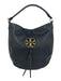 Tory Burch Black & Gold Leather Shoulder Bag Gold Hardware Logo Hobo Bag Black & Gold / Large