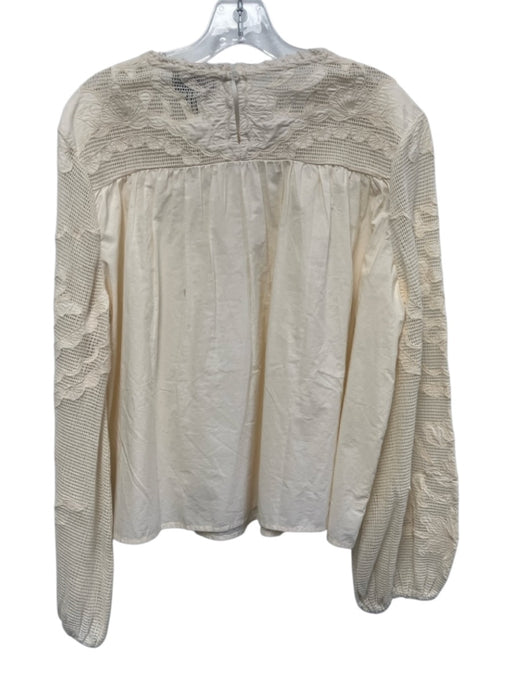 Tuckernuck Size L Cream Cotton Lace Detail Gathered Detail Balloon Sleeve Top Cream / L