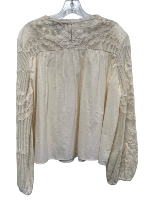 Tuckernuck Size L Cream Cotton Lace Detail Gathered Detail Balloon Sleeve Top Cream / L