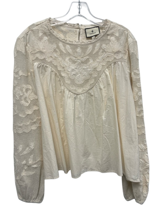 Tuckernuck Size L Cream Cotton Lace Detail Gathered Detail Balloon Sleeve Top Cream / L