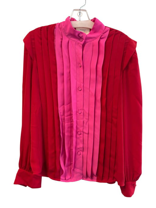 Tuckernuck Size Medium Red & Pink Polyester Long Sleeve Standing Collar Top Red & Pink / Medium
