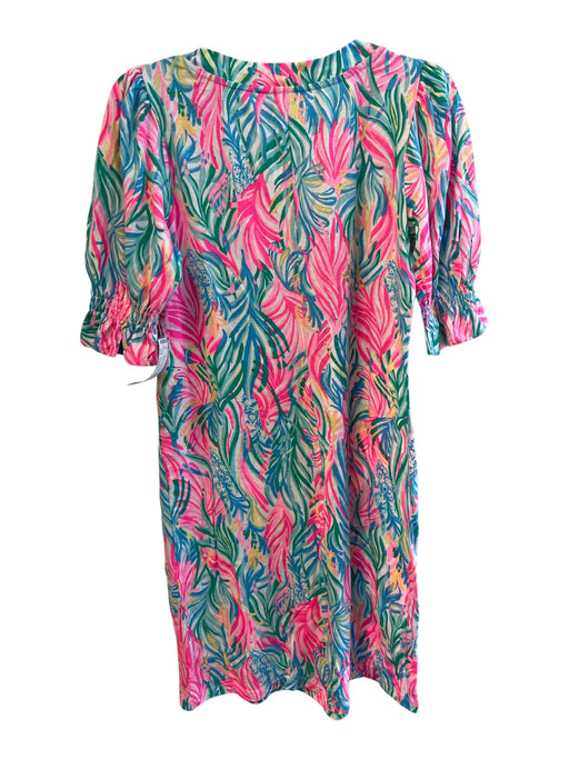Lilly Pulitzer Size Medium Pink, Green & Blue Cotton Abstract Floral Dress Pink, Green & Blue / Medium