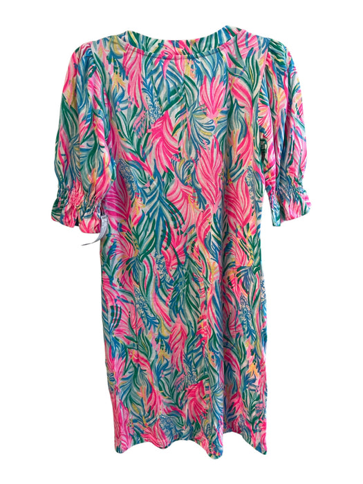 Lilly Pulitzer Size Medium Pink, Green & Blue Cotton Abstract Floral Dress Pink, Green & Blue / Medium