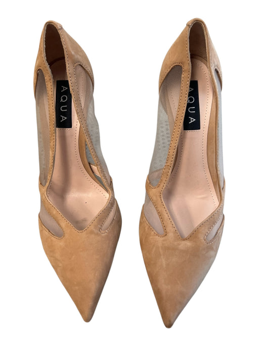 Aqua Shoe Size 7 Tan Suede Mesh Accent Pointed Toe High Heel Pump Shoes Tan / 7