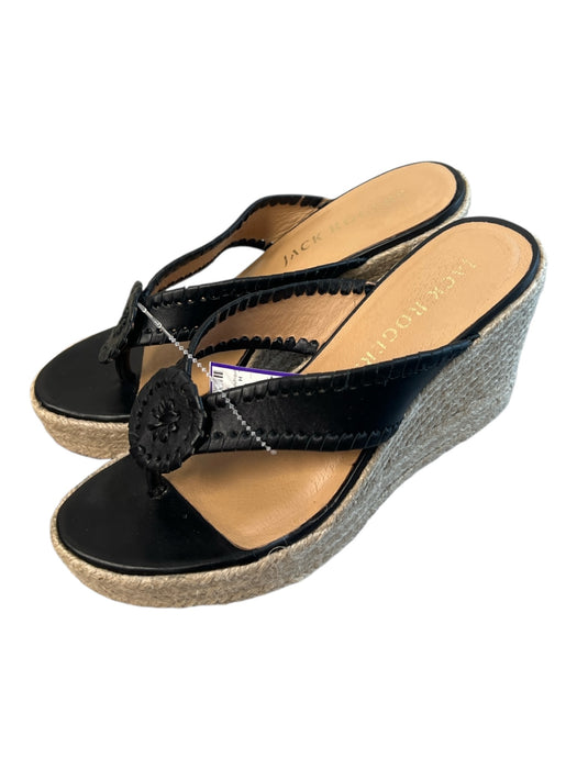 Jack Rogers Shoe Size 6.5 Black Leather Open Toe & Heel Thong Slide Shoes Black / 6.5