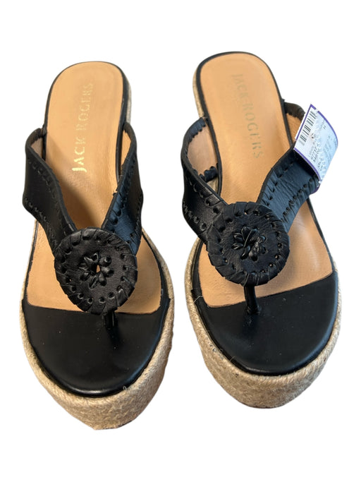 Jack Rogers Shoe Size 6.5 Black Leather Open Toe & Heel Thong Slide Shoes Black / 6.5