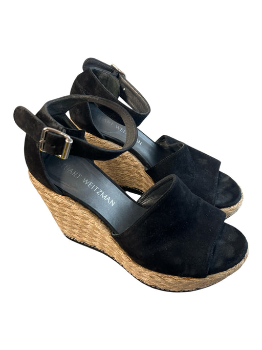 Stuart Weitzman Shoe Size Est 7 Black Suede Ankle Buckle Open Toe Shoes Black / Est 7