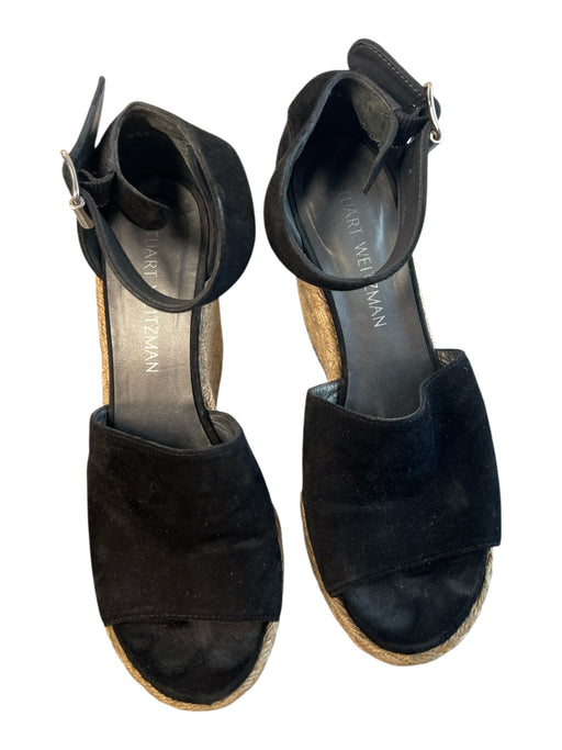 Stuart Weitzman Shoe Size Est 7 Black Suede Ankle Buckle Open Toe Shoes Black / Est 7